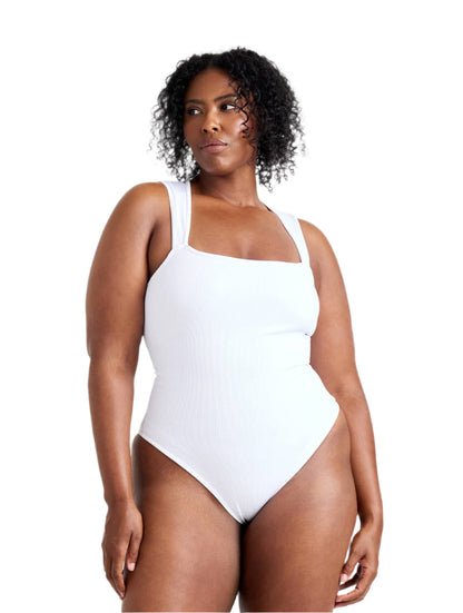 Ribbed Square Neck Shapewear Bodysuit - HeyShape