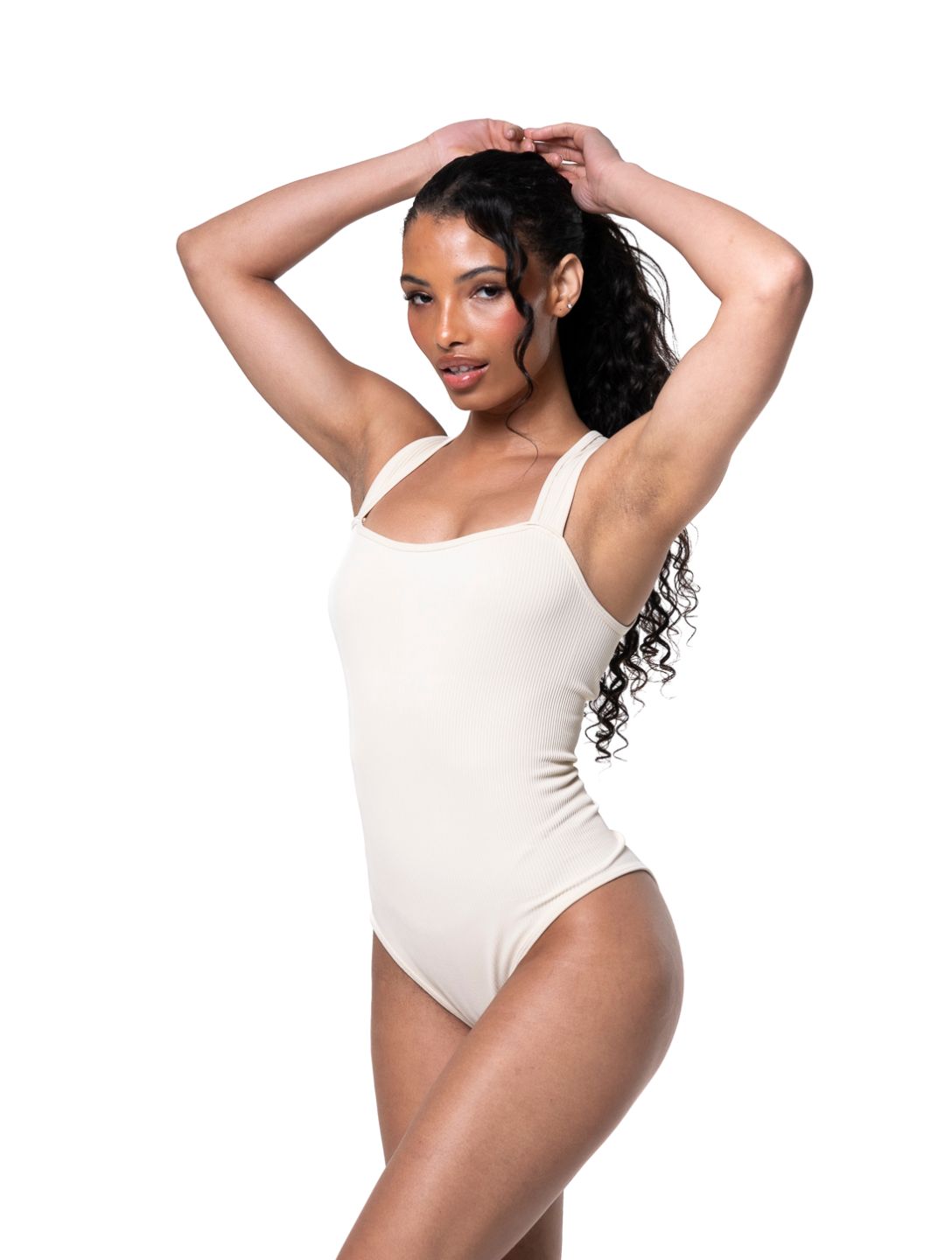 Ribbed Square Neck Shapewear Bodysuit - HeyShape